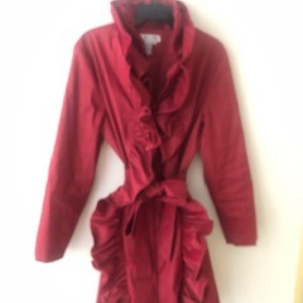 D & Y BEAUTIFUL RED ZIPPERED JACKET W/ELEGANT RUFFLE TRIM